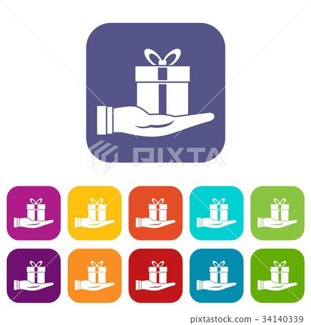 Gift box in hand icons set Gift box in hand icons set 34140339