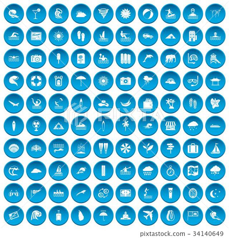 100 surfing icons set blue 100 surfing icons set blue 34140649