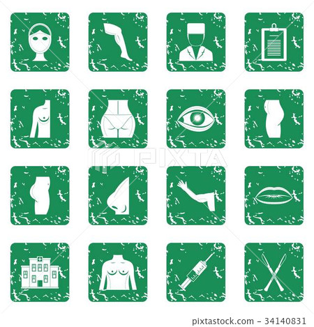 Plastic surgeon icons set grunge 34140831