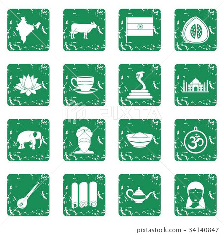India travel icons set grunge 34140847