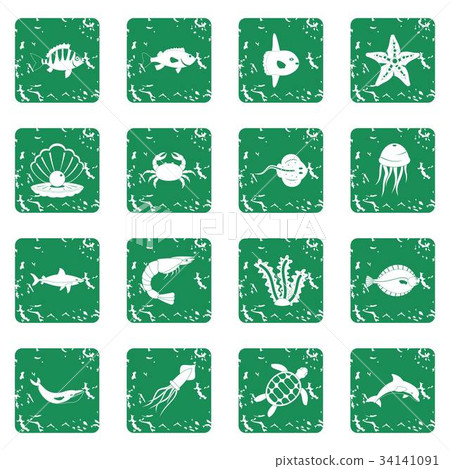 Sea animals icons set grunge Sea animals icons set grunge 34141091