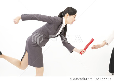 Business woman suit woman white back baton touch 34143687