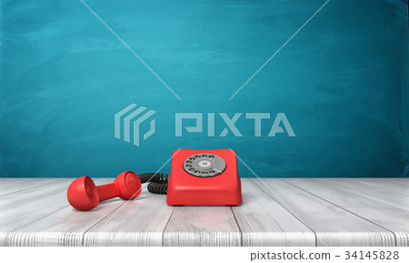 3d rendering of a bright red dial phone standing 34145828