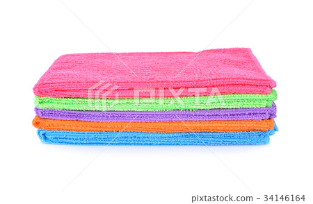 pile of small towel on white background 34146164