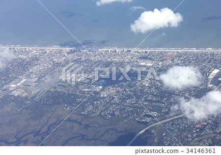 Aerial view of Jacksonville Beach, Atlantic Ocean resort in Florida, USA 34146361