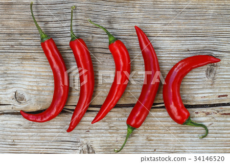 Hot chili pepper on a wooden background 34146520