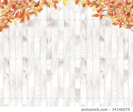 Background illustration of autumn leaves and planks 34146879