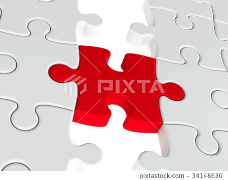 Red puzzle connection closeup Red puzzle connection closeup 34148630