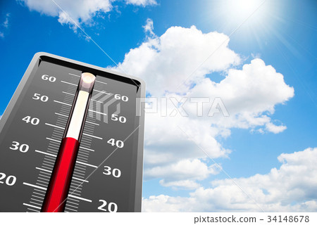 Thermometer heat close-up on sky Thermometer heat close-up on sky 34148678