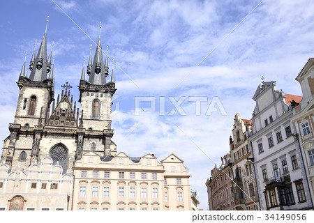 Tyn Church in the Old Town Square (the historical center of Prague, Czech Republic) Tyn Church in the Old Town Square (the historical center of Prague, Czech Republic) 34149056