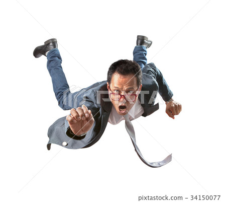 asian business man flying with amazing face  34150077