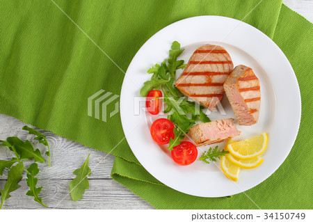 grilled tuna steaks cut in pieces grilled tuna steaks cut in pieces 34150749