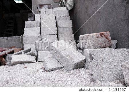 Gas concrete bricks at construction site, closeup Gas concrete bricks at construction site, closeup 34151567