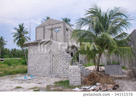 Unfinished aerated concrete building at village 34151578