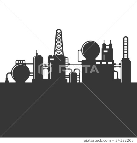 Oil Refinery Plant Silhouette. Vector 34152203