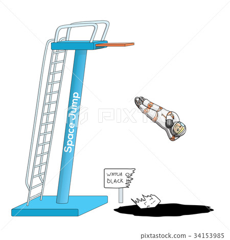 Astronaut in spacesuit, jumping from diving board 34153985