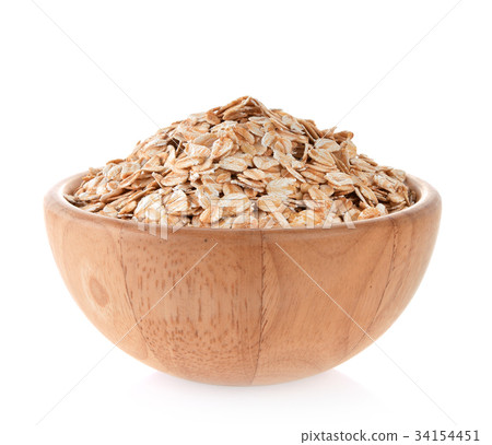 Rolled Oats in bowl wooden on white background Rolled Oats in bowl wooden on white background 34154451