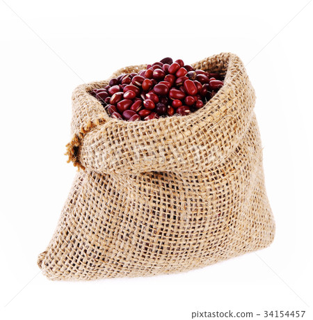 Japanese red beans,Sackcloth on white background Japanese red beans,Sackcloth on white background 34154457