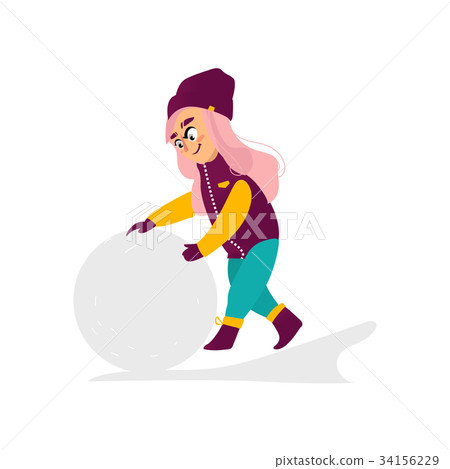 vector girl having fun with snoball isolated vector girl having fun with snoball isolated 34156229