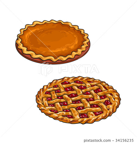 Cherry and pumpkin pie, thanksgiving dessert Cherry and pumpkin pie, thanksgiving dessert 34156235