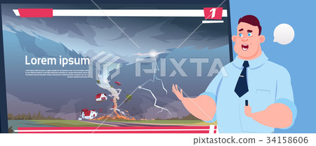 Man Leading Live TV Broadcast About Tornado Man Leading Live TV Broadcast About Tornado 34158606