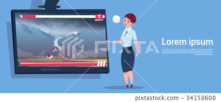 Woman Leading Live TV Broadcast About Tornado Woman Leading Live TV Broadcast About Tornado 34158608