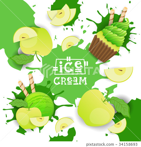 Ice Cream With Apple Taste Dessert Colorful Poster Ice Cream With Apple Taste Dessert Colorful Poster 34158693