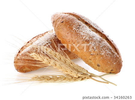 freshly baked bread isolated on white background freshly baked bread isolated on white background 34160263