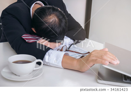 Feeling sick and tired, businessman frustrated and stress to res 34161423