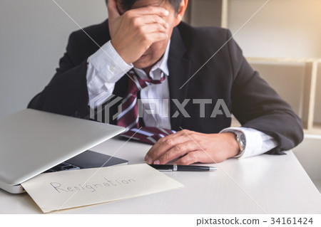 Feeling sick and tired, businessman frustrated and stress to res 34161424