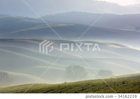 Tuscany foggy morning farmland hill landscape Tuscany foggy morning farmland hill landscape 34162219