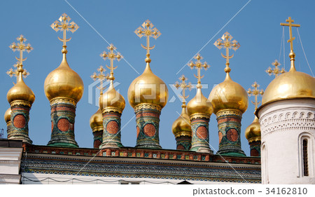 Domes of the old church in Moscow Kremlin, Russia 34162810