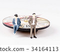 model of man sitting on beautiful old clock 34164113