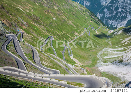 serpentine mountain road in Italian Alps, Stelvio serpentine mountain road in Italian Alps, Stelvio 34167151
