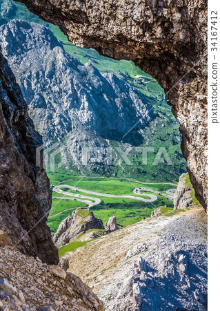 View from Sass Pordoi peak in Dolomiti View from Sass Pordoi peak in Dolomiti 34167412