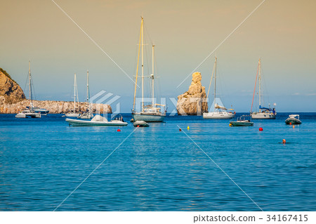 Ibiza Cala Benirras beach in san Joan at Balearic  34167415