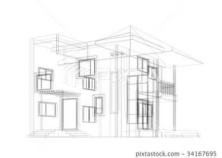 Cottage blueprint 3d rendering construction Cottage blueprint 3d rendering construction 34167695