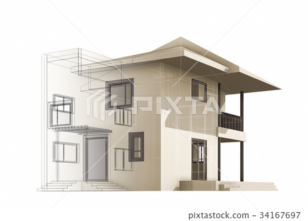 Cottage 3d rendering construction Cottage 3d rendering construction 34167697
