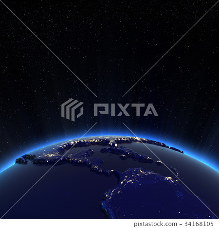 Central America and USA city lights at night 3d Central America and USA city lights at night 3d 34168105