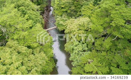 Aerial view of Uchiko-cho Oda Miyama valley, at the end of summer 34169239