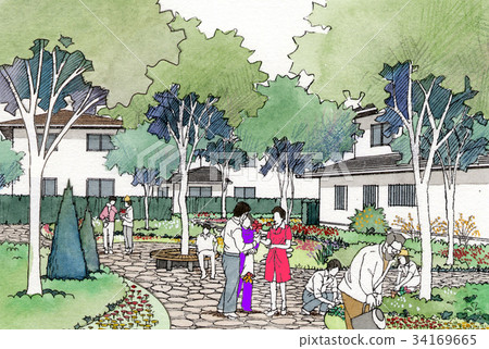 公園廣場社區都市風景城市圖像家庭 34169665