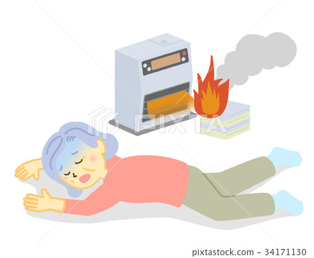 Senior woman falls down with the spark of the stove Senior woman falls down with the spark of the stove 34171130