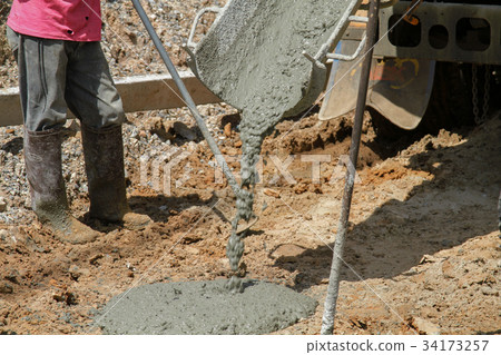 Pouring cement in the alley 34173257