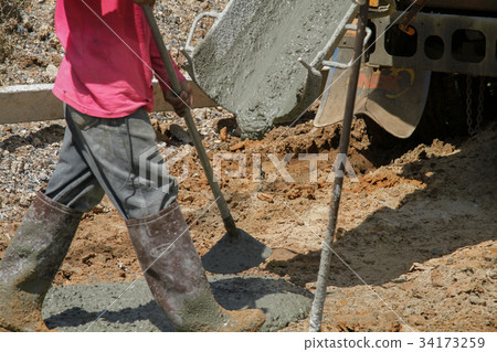 Pouring cement in the alley 34173259