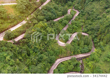winding and curves road in Tianmen mountain  34174442