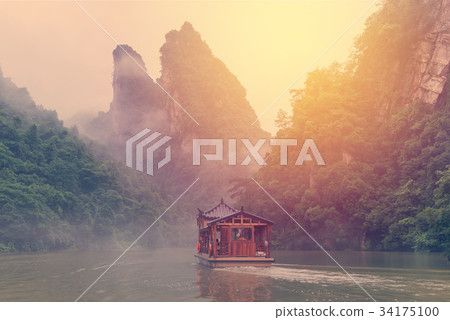 Boat on Baofeng Lake scenery in Zhangjiajie China 34175100