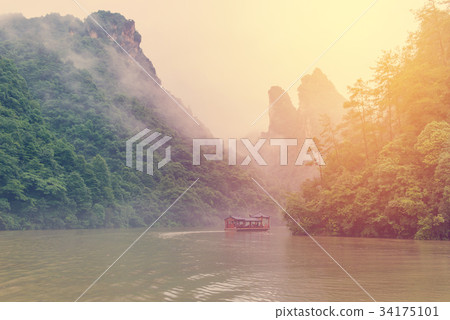 Boat on Baofeng Lake scenery in Zhangjiajie China 34175101