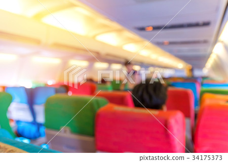 blur of Airplane seat with in cabin of aircraft 34175373