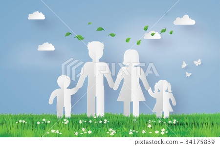 paper family on the grass fiel 34175839