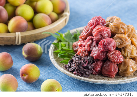 Red and white small plum radish pickles and dried white 34177313